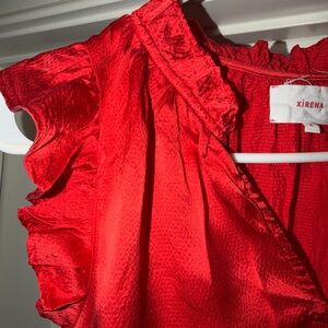 XiRENA Red Ruffled Sleeveless Silk Top-medium
